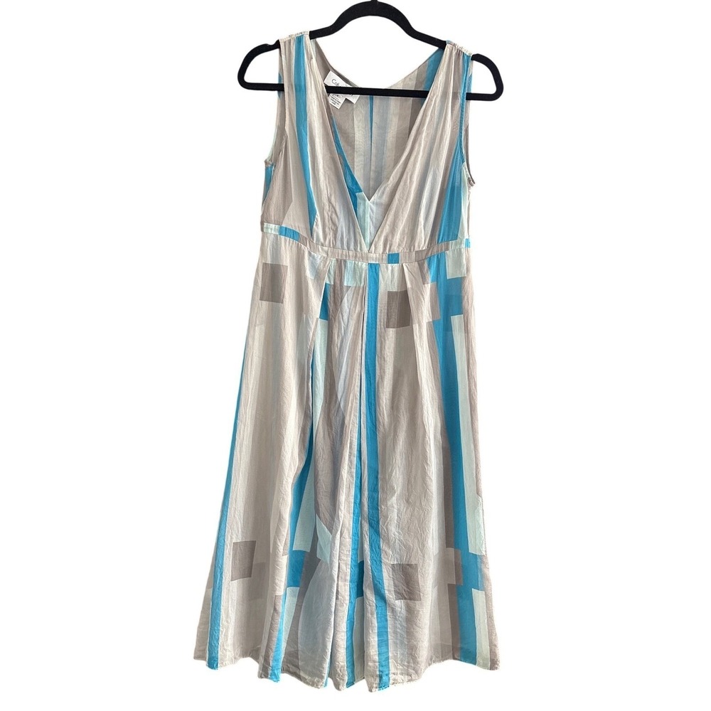 Calvin Klein Silk Cotton Blend Boho Chic Dress Gray Blue Geometric Print Sz6 - Picture 12 of 14